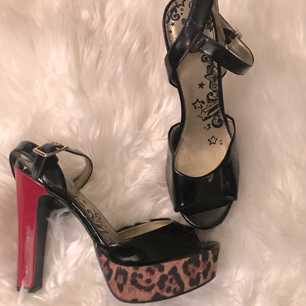 Brash Black &Red Cheetah Print Platform Heels